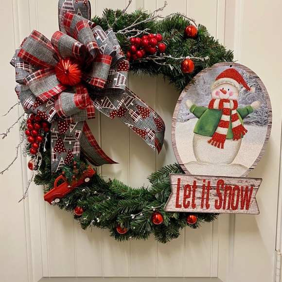 24’ Gray & Burgundy Ribbon Christmas Wreath (New) - Picture 3 of 5